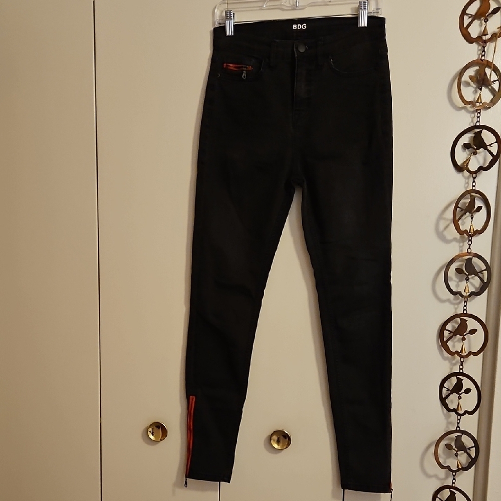 BDG Women's Black Skinny Jeans with Red Accent